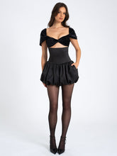 Load image into Gallery viewer, GABBY BLACK VELVET TOP BUBBLE HEM MINI DRESS