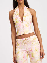 Load image into Gallery viewer, LAUREN PINK FLORAL PRINT RUCHED BACK LINEN SUIT VEST