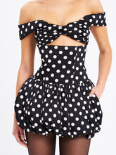 Load image into Gallery viewer, UMIKA BLACK POLKA DOTS BUBBLE HEM MINI DRESS