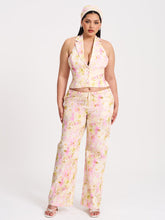 Load image into Gallery viewer, LAUREEN PINK FLORAL PRINT LINEN STRAIGHT PANTS