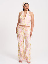 Load image into Gallery viewer, LAUREEN PINK FLORAL PRINT LINEN STRAIGHT PANTS