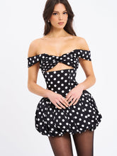 Load image into Gallery viewer, UMIKA BLACK POLKA DOTS BUBBLE HEM MINI DRESS