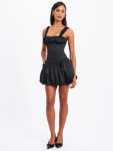 Load image into Gallery viewer, AUBREY BLACK SATIN BUBBLE HEM MINI DRESS
