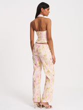 Load image into Gallery viewer, LAUREEN PINK FLORAL PRINT LINEN STRAIGHT PANTS