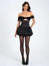 Load image into Gallery viewer, GABBY BLACK VELVET TOP BUBBLE HEM MINI DRESS