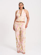 Load image into Gallery viewer, LAUREEN PINK FLORAL PRINT LINEN STRAIGHT PANTS