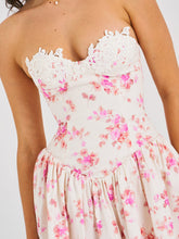 Load image into Gallery viewer, SAMARA FLORAL DROP WAIST LINEN CORSET PUFFY MINI DRESS