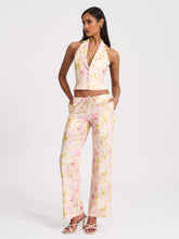 Load image into Gallery viewer, LAUREEN PINK FLORAL PRINT LINEN STRAIGHT PANTS