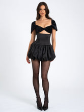 Load image into Gallery viewer, GABBY BLACK VELVET TOP BUBBLE HEM MINI DRESS