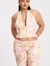 Load image into Gallery viewer, LAUREN PINK FLORAL PRINT RUCHED BACK LINEN SUIT VEST