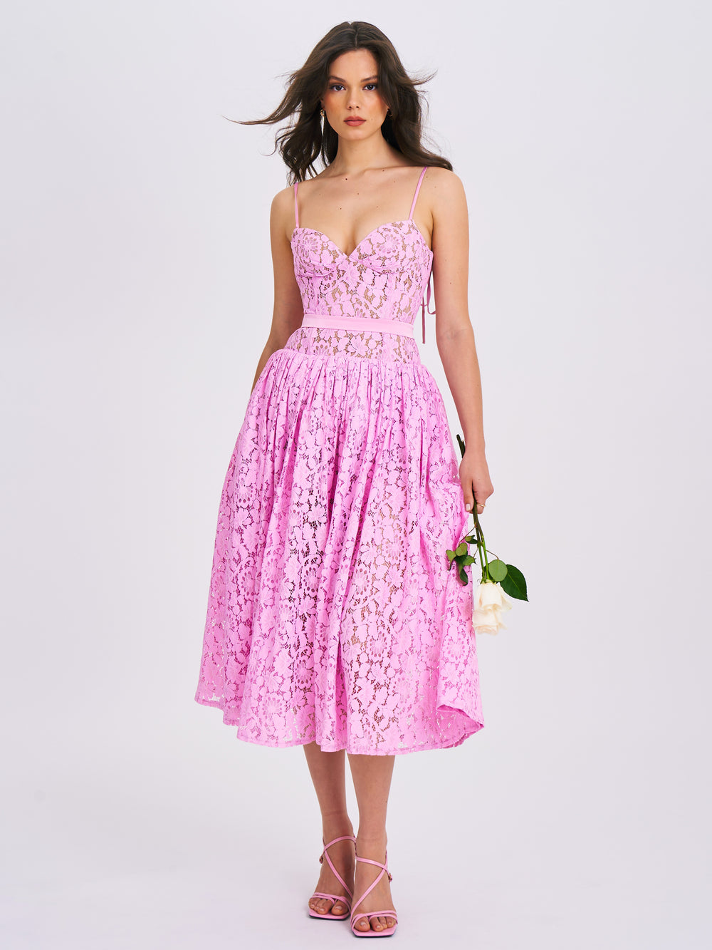 LORENA PINK LACE DROP WAIST MIDI SUNDRESS LORENA PINK LACE DROP WAIST MIDI SUNDRESS