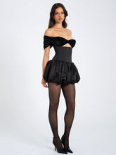 Load image into Gallery viewer, GABBY BLACK VELVET TOP BUBBLE HEM MINI DRESS