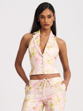 Load image into Gallery viewer, LAUREN PINK FLORAL PRINT RUCHED BACK LINEN SUIT VEST