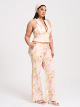Load image into Gallery viewer, LAUREEN PINK FLORAL PRINT LINEN STRAIGHT PANTS