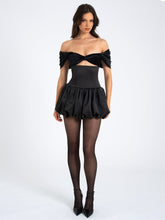 Load image into Gallery viewer, GABBY BLACK VELVET TOP BUBBLE HEM MINI DRESS