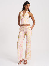 Load image into Gallery viewer, LAUREEN PINK FLORAL PRINT LINEN STRAIGHT PANTS