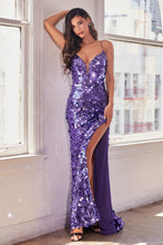 Load image into Gallery viewer, FITTED PAILLETTE SEQUIN SLIT GOWN