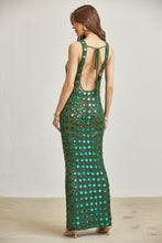 Load image into Gallery viewer, CROCHET SEQUIN HUNTER GREEN MAXI DRESS