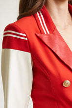 Load image into Gallery viewer, ELLA RED LEATHER VARSITY BLAZER JACKET