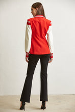 Load image into Gallery viewer, ELLA RED LEATHER VARSITY BLAZER JACKET