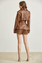 Load image into Gallery viewer, PEBBLED FAUX LEATHER BELTED JACKET AND SHORT SET