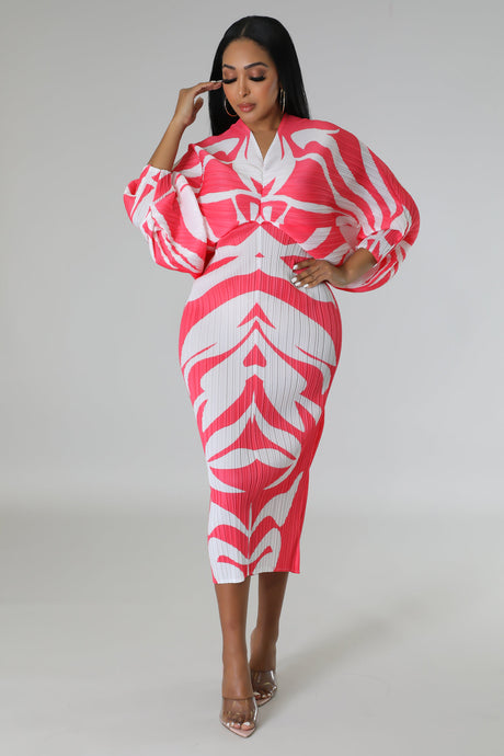 PLEATED BALLOON SLEEVE DRESS