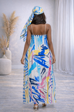 Load image into Gallery viewer, COLORFUL ABSTRACT MAXI DRESS WITH MATCHING SCARF