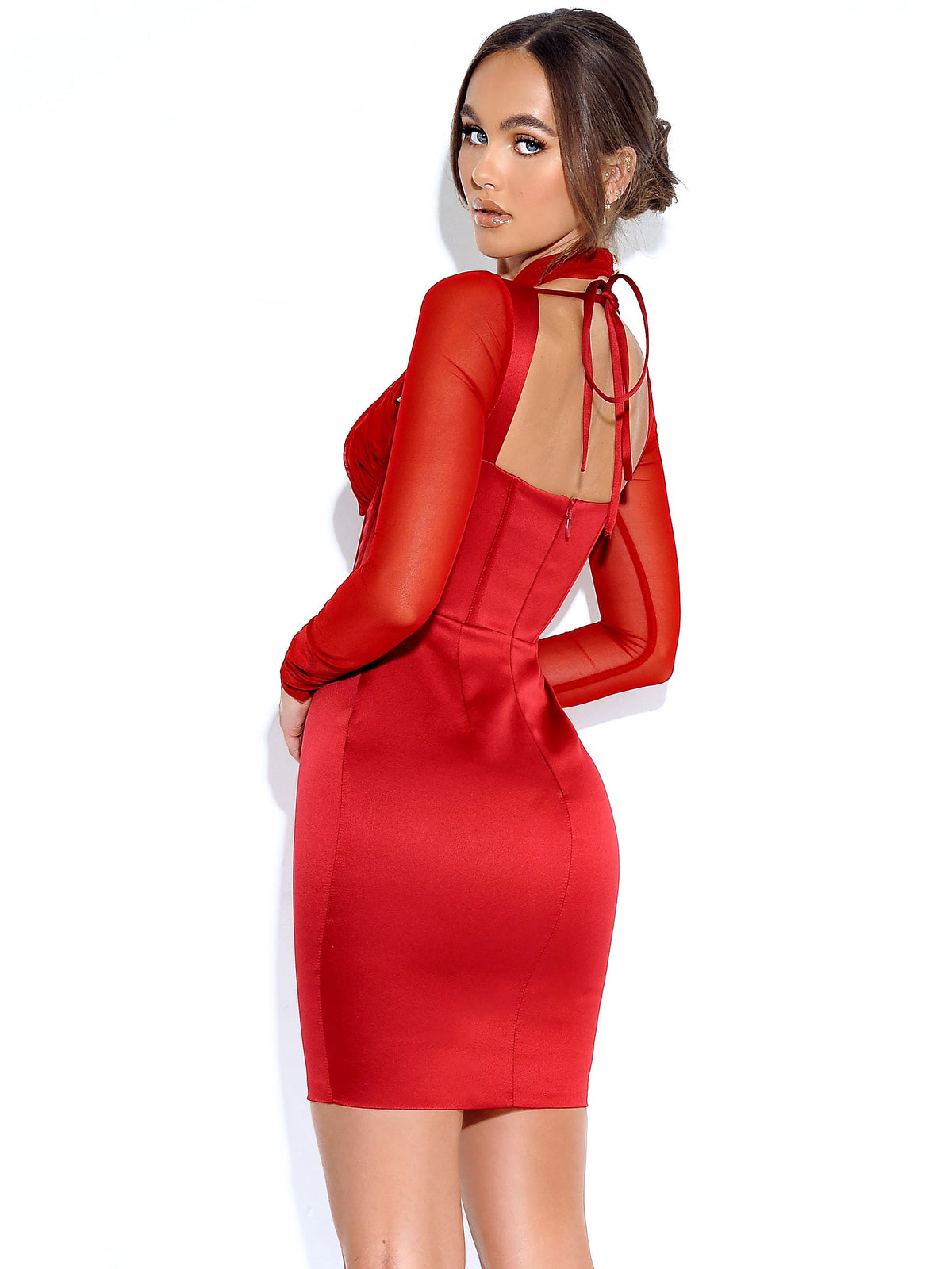 JOCELYNN BURGUNDY SATIN MESH LONG SLEEVE CORSET DRESS Arelia's Dream JOCELYNN BURGUNDY SATIN MESH LONG SLEEVE CORSET DRESS Arelia's Dream