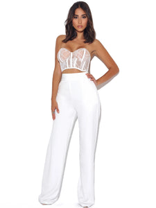 NEW ROMANTICS STRETCH WHITE LACE CROPPED TOP