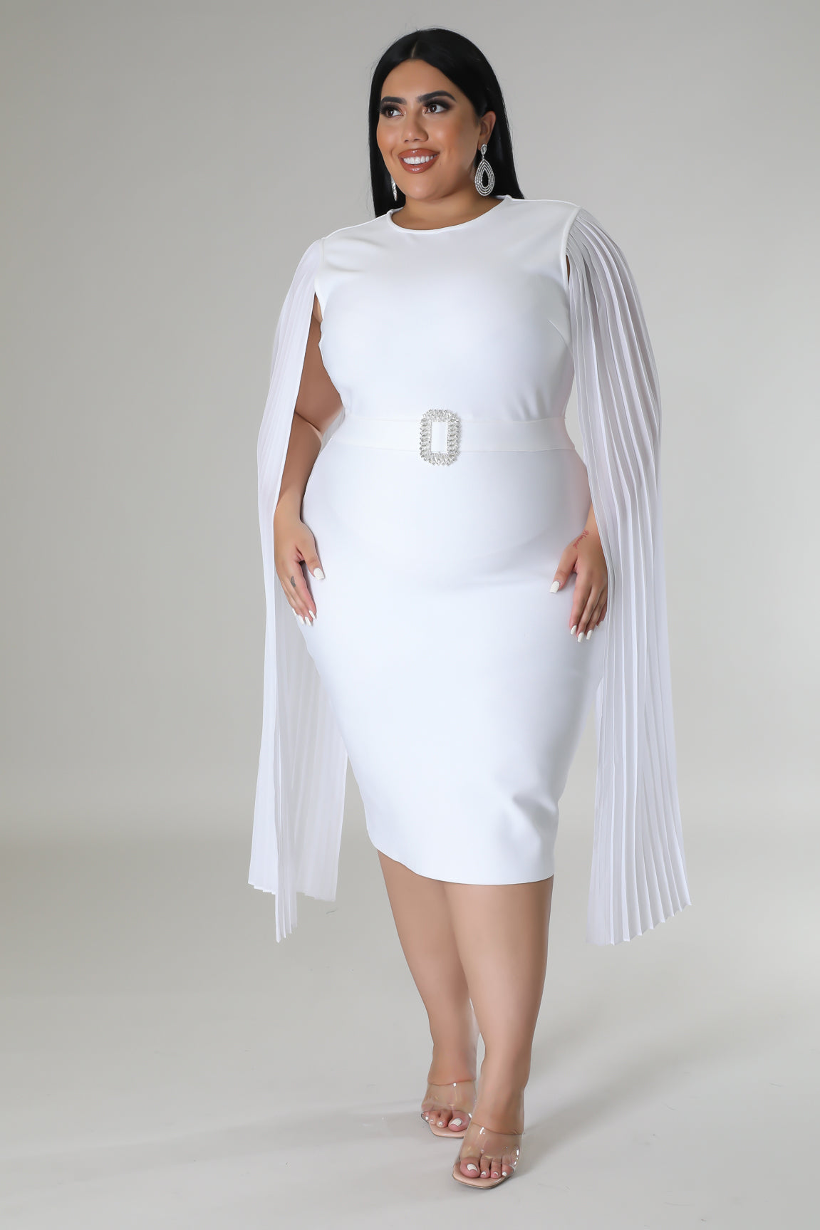 LONG PLEATED DRAPE SLEEVE MIDI BANDAGE DRESS Arelia's Dream LONG PLEATED DRAPE SLEEVE MIDI BANDAGE DRESS Arelia's Dream