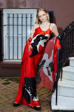Load image into Gallery viewer, CEDRIC BROWN COLLECTION RED AND BLACK MARBLE SLIP DRESS