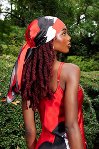 CEDRIC BROWN COLLECTION RED AND BLACK MARBLE SLIP DRESS