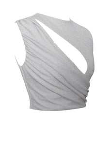 TEIA SILVER METALLIC CUTOUT JERSEY TOP