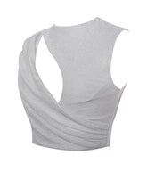 Load image into Gallery viewer, TEIA SILVER METALLIC CUTOUT JERSEY TOP