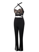 Load image into Gallery viewer, CARMELA BLACK LACE HALTER NECK JUMPSUIT