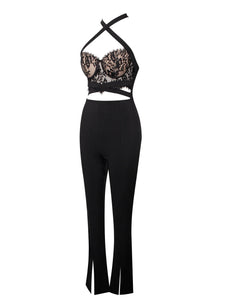 CARMELA BLACK LACE HALTER NECK JUMPSUIT