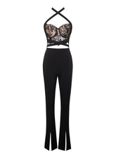 Load image into Gallery viewer, CARMELA BLACK LACE HALTER NECK JUMPSUIT