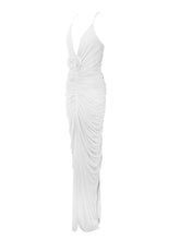 Load image into Gallery viewer, GLEN WHITE STRAPPY DEEP V BACKLESS MAXI DRESS