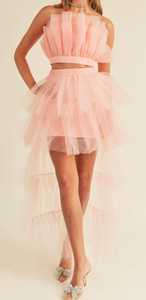 TULLE TUBE RUFFLE TOP AND LONG BACK SKIRT SET