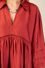 Load image into Gallery viewer, PLEATED LONG SLEEVE COLLARED DRESS WITH LACE DETAIL
