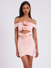 Load image into Gallery viewer, CHAYLYNN PEACH OFF SHOULDER RUCHED DRESS