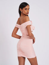 Load image into Gallery viewer, CHAYLYNN PEACH OFF SHOULDER RUCHED DRESS