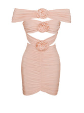 Load image into Gallery viewer, CHAYLYNN PEACH OFF SHOULDER RUCHED DRESS