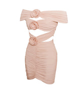 Load image into Gallery viewer, CHAYLYNN PEACH OFF SHOULDER RUCHED DRESS