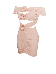 CHAYLYNN PEACH OFF SHOULDER RUCHED DRESS