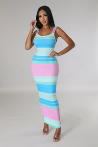 RIBBED STRIPED OPEN BACK MAXI DRESS