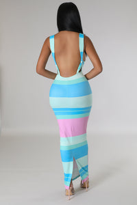 RIBBED STRIPED OPEN BACK MAXI DRESS