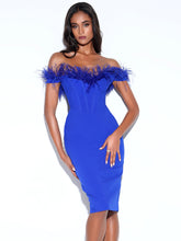 Load image into Gallery viewer, OPHELIA ROYAL BLUE FEATHER CORSET DRESS
