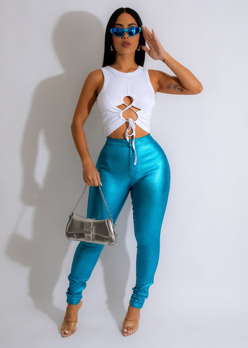 BORN TO SHINE HIGH WAIST STRETCHY METALLIC SKINNY PANTS