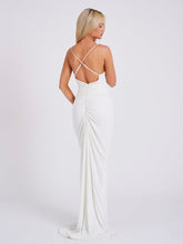 Load image into Gallery viewer, GLEN WHITE STRAPPY DEEP V BACKLESS MAXI DRESS